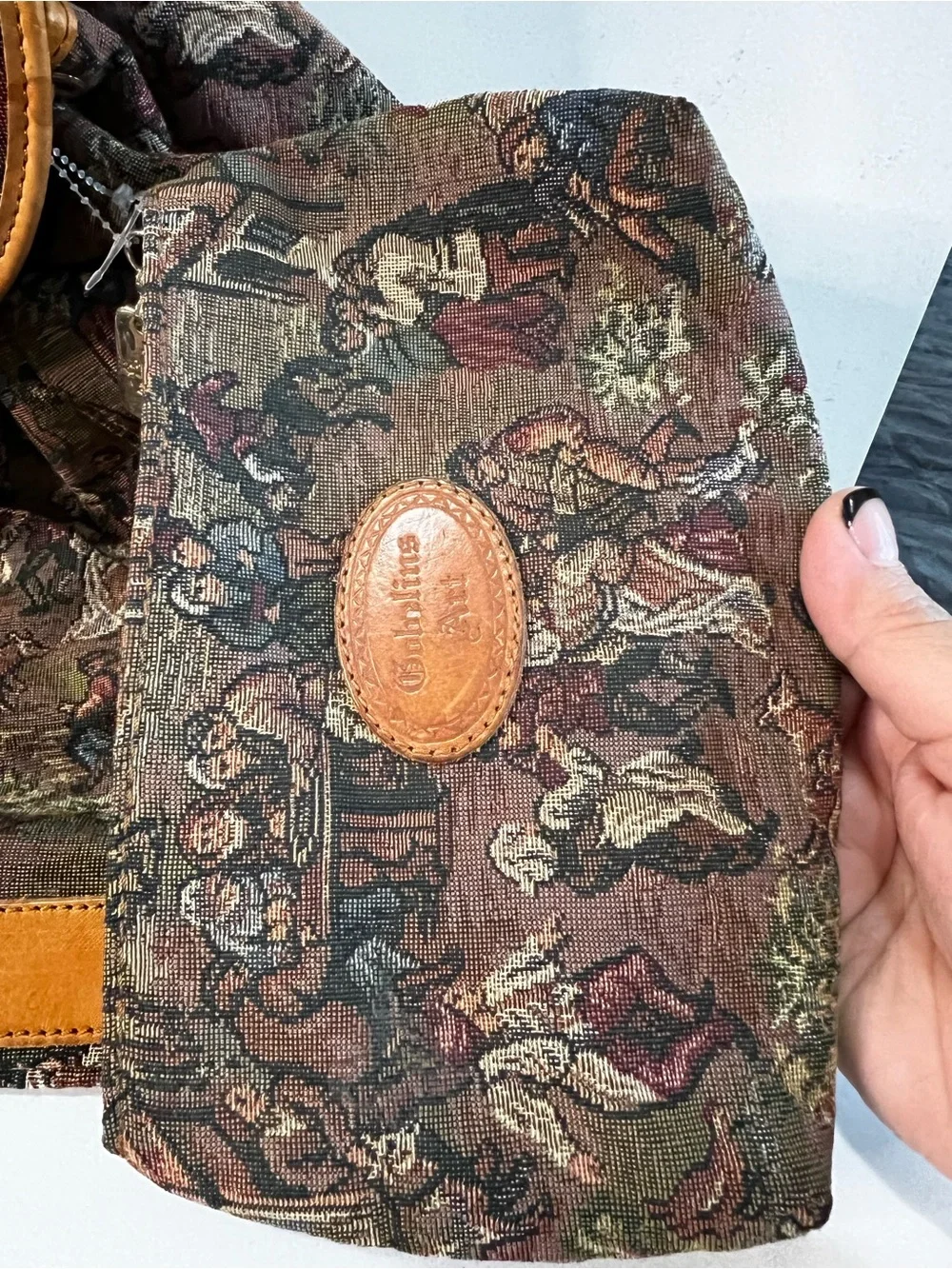 Gobelins Art Vintage 90s Tapestry Boho Drawstring Backpack Satchel w/ Pouch
